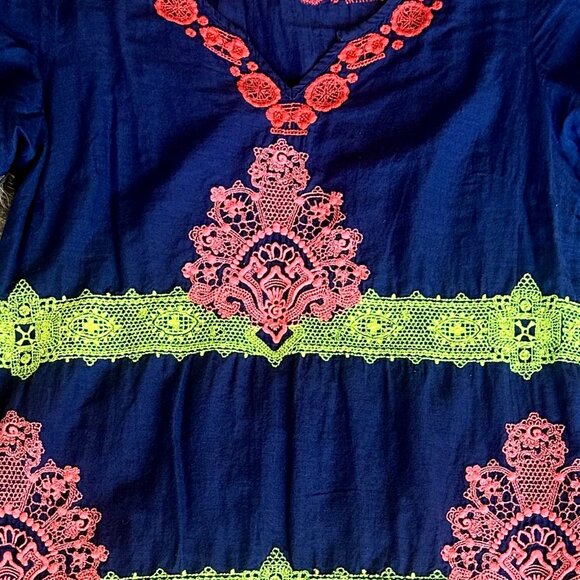 Boho Colorful Summer Dress V-Neck Resort Wear Size Medium - Picture 5 of 9